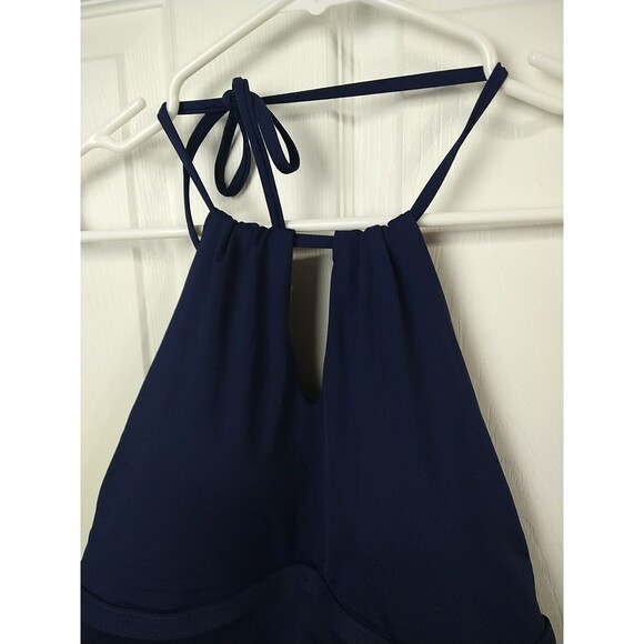 Athleta Tankini Top Size Medium Navy Blue High Neck Keyhole Swim - Picture 3 of 9